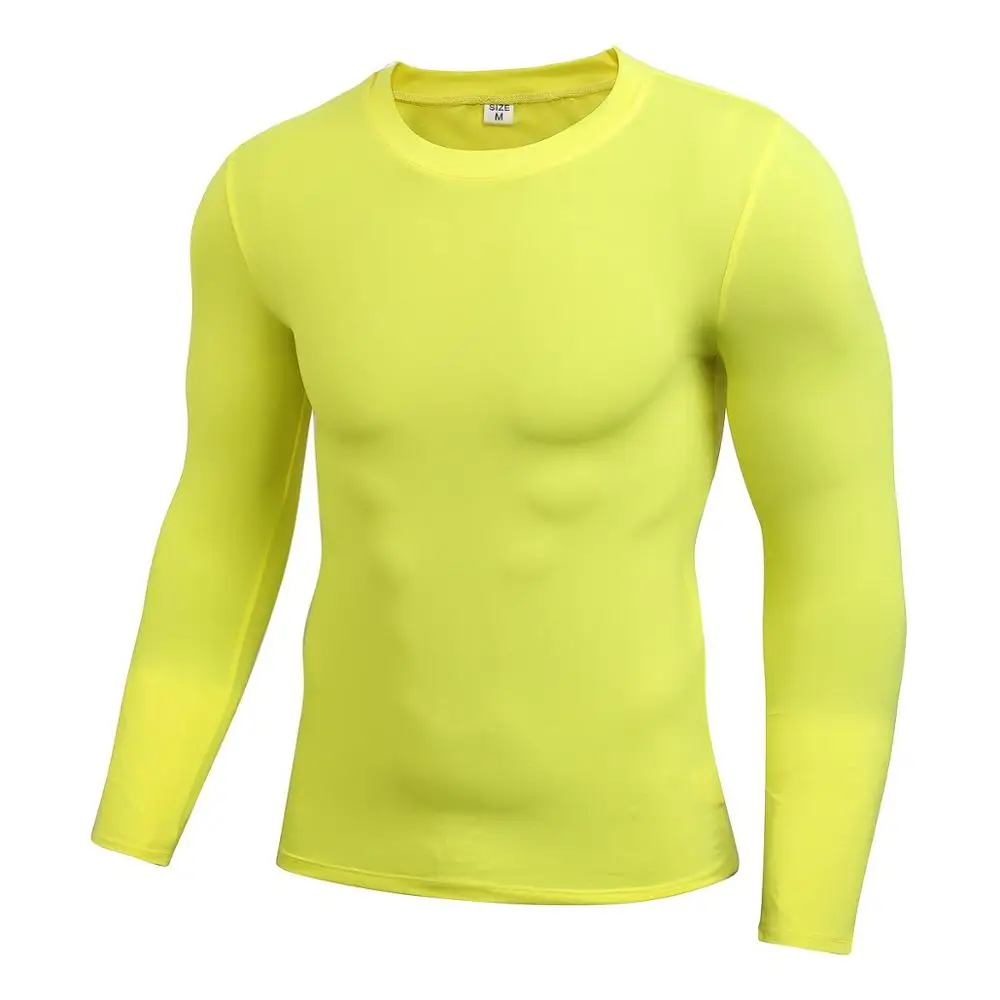 Демисезонный мужской спортивный компрессионный баскетбольный топ с длинными рукавами, облегающие футболки, быстросохнущие фитнес-тренажеры, базовый слой, топы - Цвет: Цвет: желтый