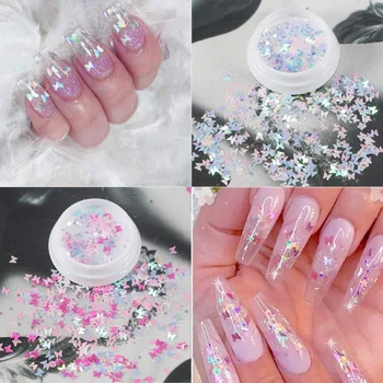 Najtaniej 6 Boxes Butterfly Nail Art Glitter Sequins Laser Coloful Butterfly Nail Sequin Acrylic Paillettes Holographic Nail Sparkle Ti