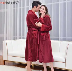 2022 Fall Winter Unisex Long Hotel Bathrobe Concise Home Warm Soft Flannel Women Nightgown Men Bandage Robes 3XL Loose Sleepwear