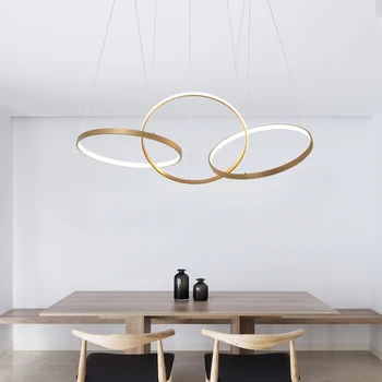 

ECOLIGHT Modern Led Chandelier Light Brushed Aluminium Hanging Pendant Lighting for Living Dinning Kitchen Room Office Lamp