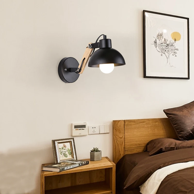 LED Wall Lamp Nordic Bedside Iron Wood Wall Lights Practical Adjustable Reading Study Lighting Home Decors Sconces led wall lamp,wall sconces light,wall lamp