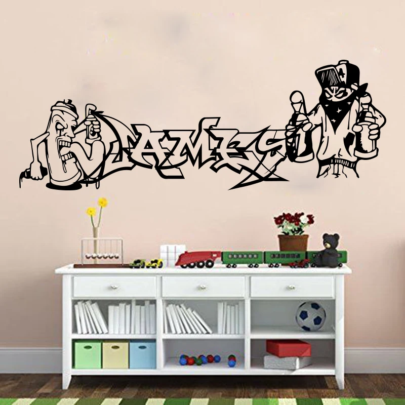 Custom Name Graffiti Street Wall Sticker Boy Room Nursery Personalized Name Graffiti Wall Decal Bedroom Kids Room Vinyl Decor (1)