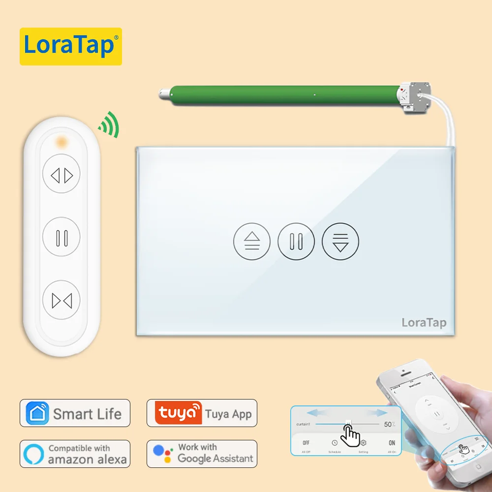 

LoraTap US Tuya Smart RF WiFi Curtain Switch for Electric Motor Blind Roller Shutter Google Home Alexa Echo Voice Control White