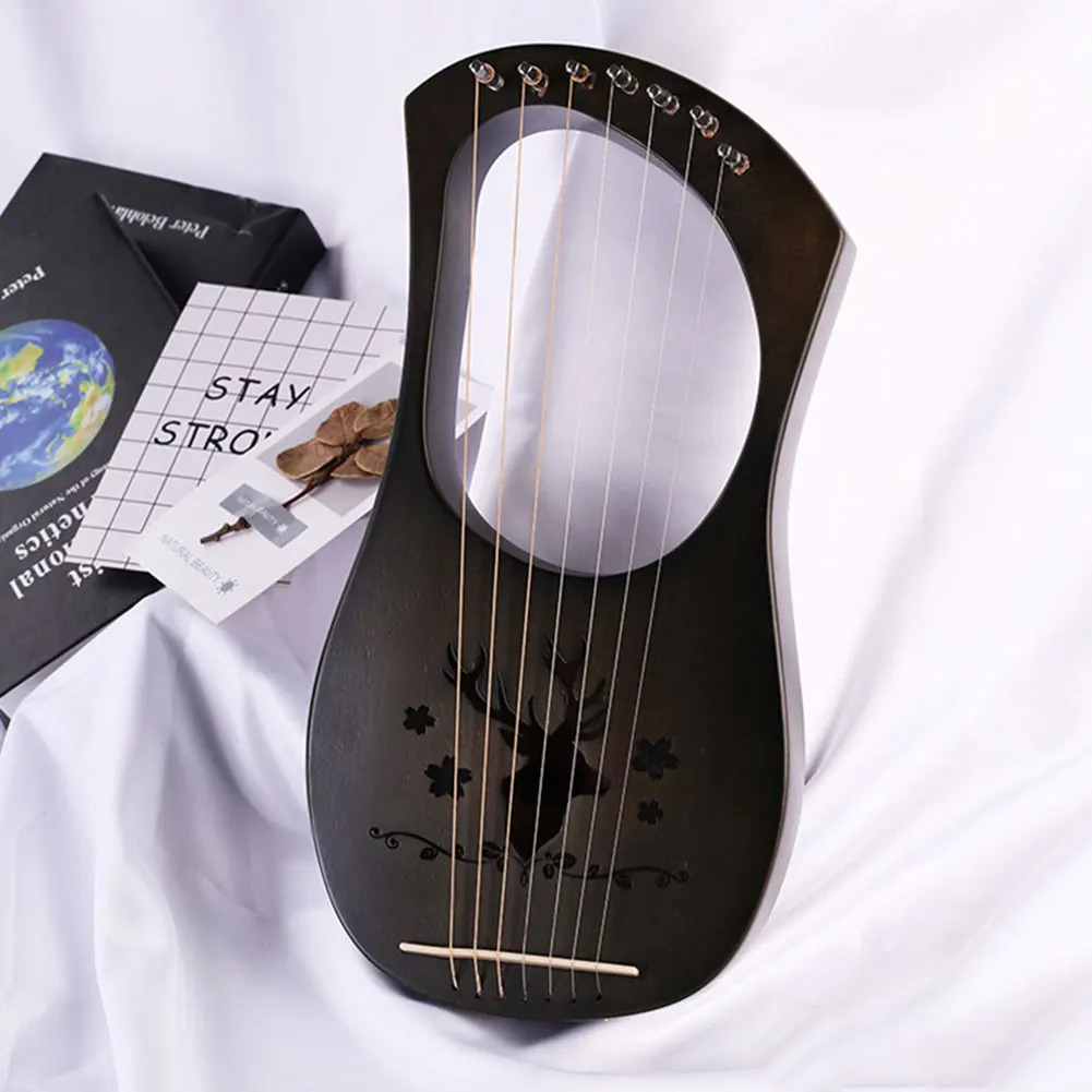 

Kids Gift Entertainment Instrument Lightweight Mahogany Toy Professional Wooden Compact Lyre Harp 7-String Musical