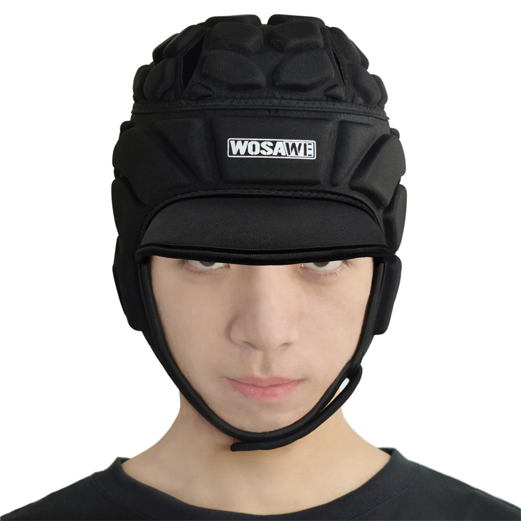 EVA Shockproof Sports Helmet Football Goalkeeper Rugby Head Protector Headguard with Visor Black Choice Sizes