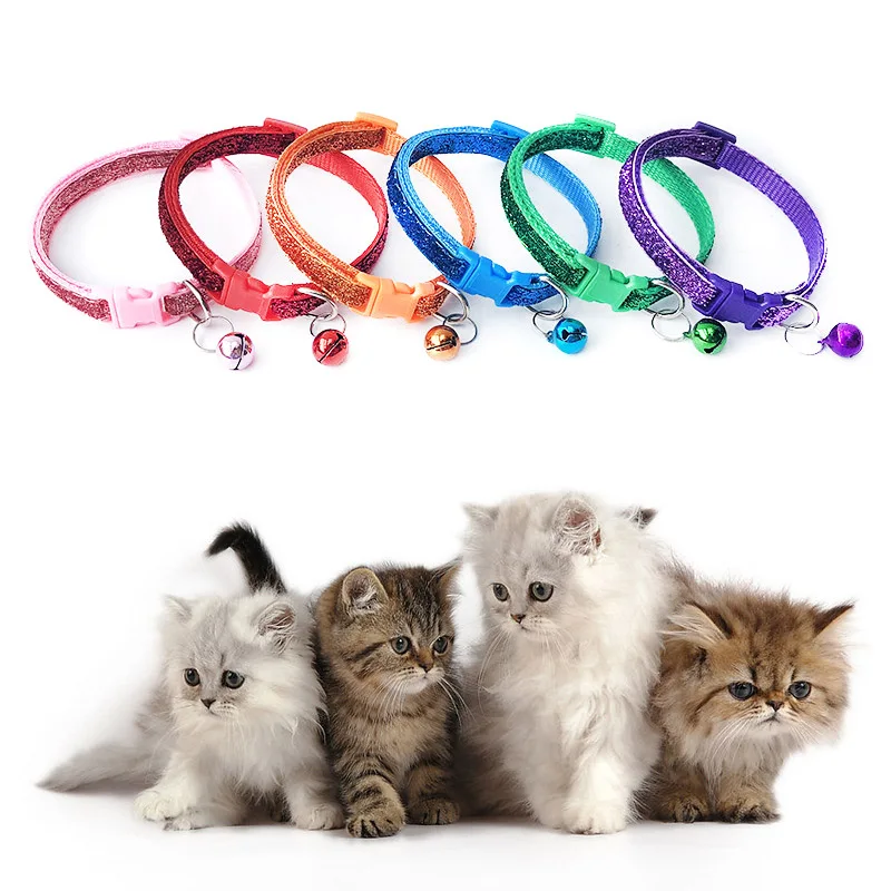 Caliente 1cm hebilla de seguridad gatito Corbata con Bell polvo de Color Gatos Perros mascotas Nylon perro ajustable brillo Collar