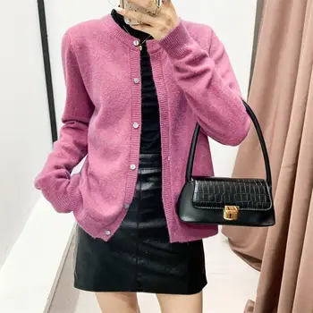 

2020 autumn and winter new round neck knitted cardigan wild loose loose long-sleeved sweater jacket
