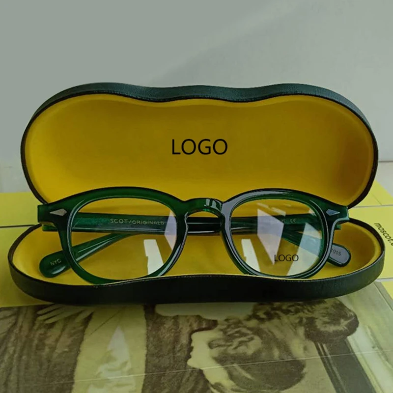 

Johnny Depp Glasses Men Women Computer Goggles Round Transparent Eyeglass Brand design Acetate Vintage Green Glasses Frame box