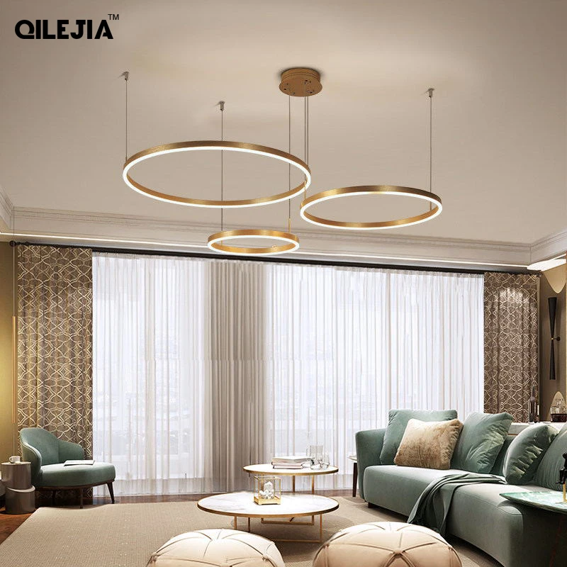 Creative Modern Led Pendant Lights Home Deco Lighting Brushed Rings Chandelier Lighting Hanging Lamps For Living Dining Room 4