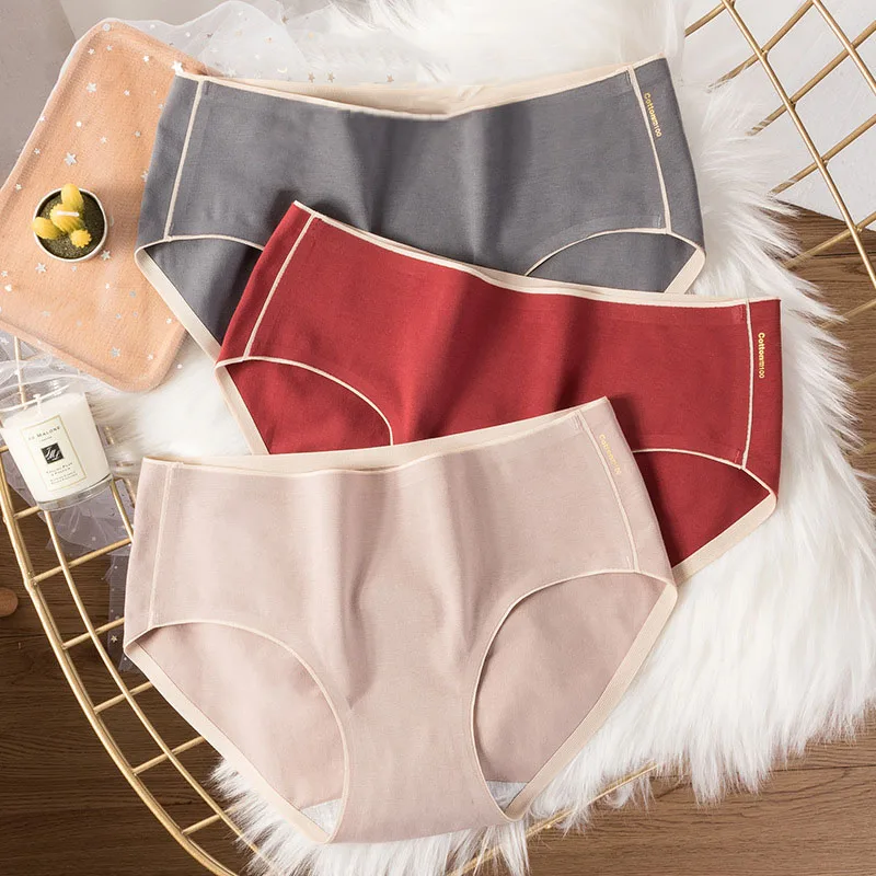 

Roseheart Women Fashion Green Gray Pink Cotton Mid Waist Panties Underwear One-Piece Lingerie Briefs Underpants 3 PCS Briefs XL