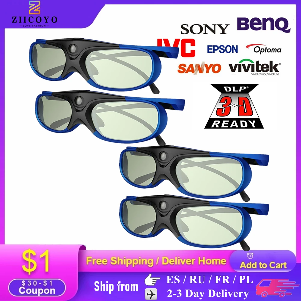 

Active Shutter Rechargeable 3D Glasses Support 96HZ/120HZ/144HZ For Xgimi Z3/Z4/H1/H2 Nuts G1/P2 BenQ Acer & DLP LINK Projector