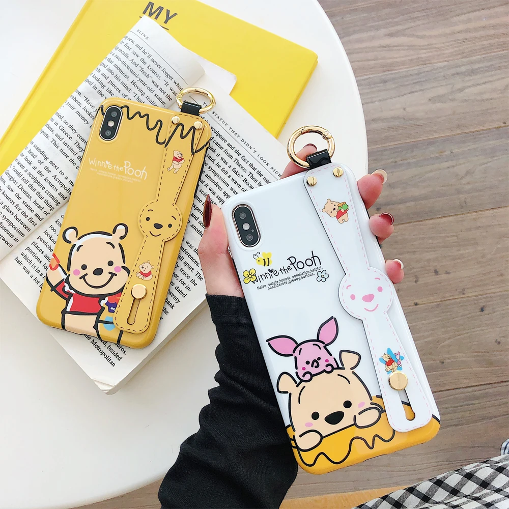 

Cartoon Soft Silicone Phone Holder Case For iphone XR X Xs max Case For iphone 7 8 6 6s plus cute Wrist Strap Back Cover