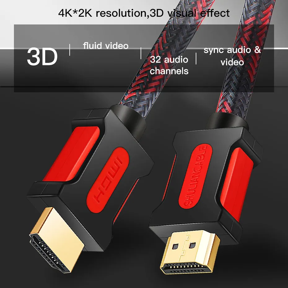 Shuliancable HDMI кабель 2,0 HDMI к HDMI 4K 1080P 3D 1 м 2 м 3 м 5 м 10 м 15 м 20 м для ноутбук с HDTV проектор xbox PS3/4 компьютерный кабель