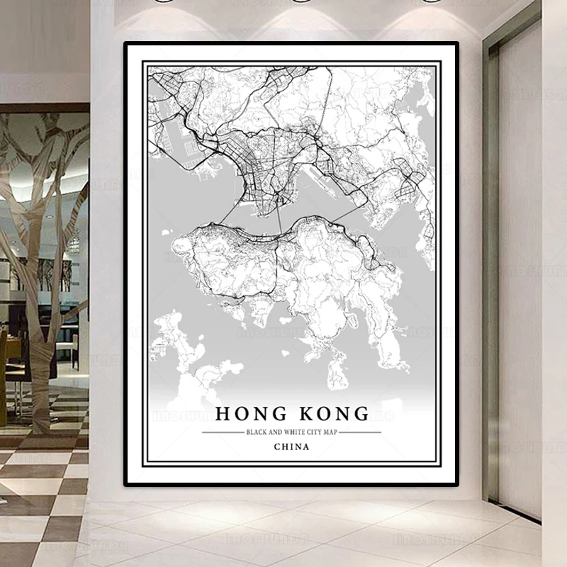 Prints Giclée Hong Kong black map BM670 Wall Art For Living China city