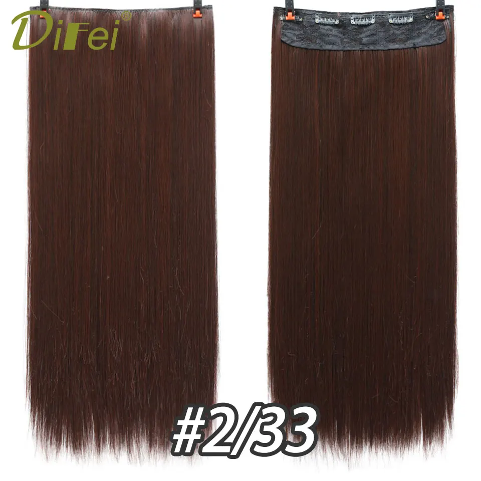 DIFEI 60 см 24 дюйма длинные прямые синтетические волосы для наращивания 5 клипсов в высокой температуре волокна черный коричневый шиньон - Цвет: 2.33