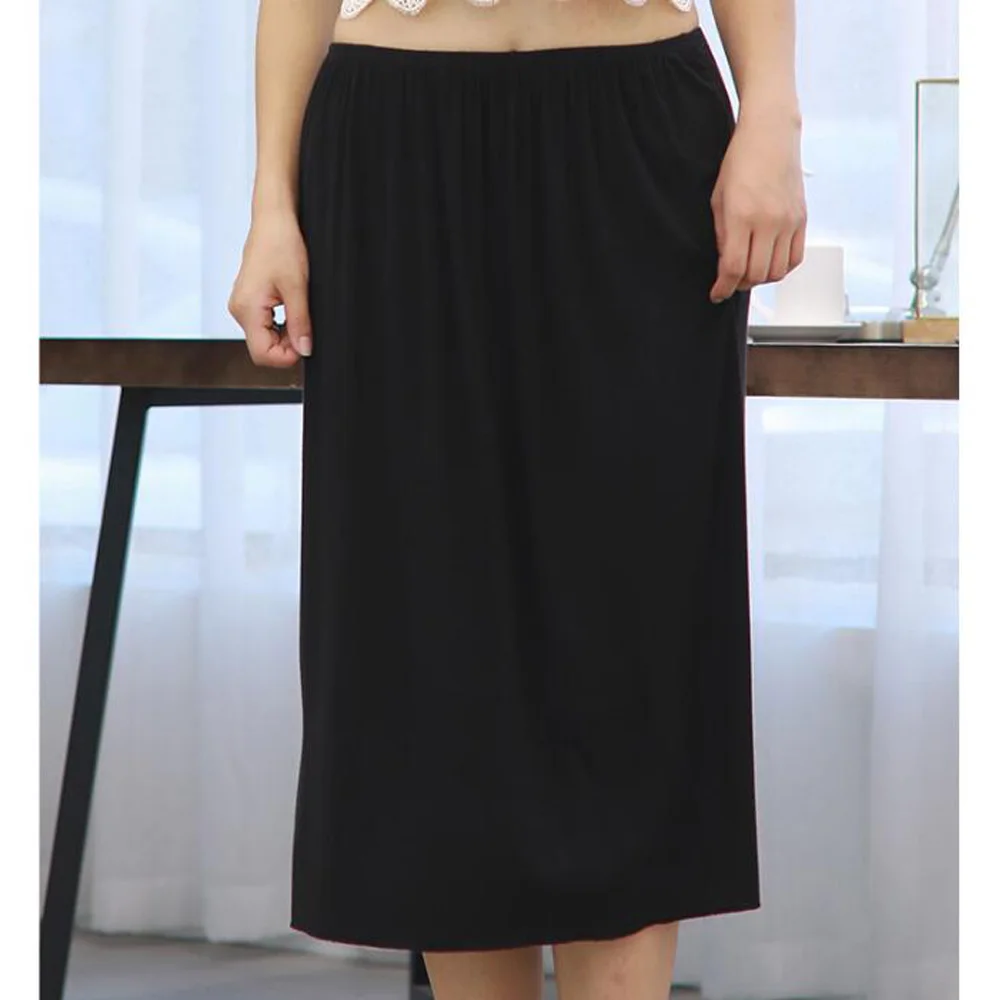 Полускользящая Нижняя юбка для женщин, сексуальное женское нижнее белье, свободная юбка миди, однотонная мягкая летняя повседневная одежда, слип для женщин, черный цвет - Цвет: Black Half Slip
