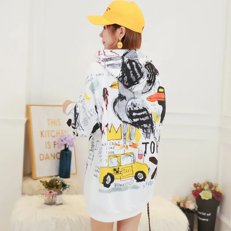 2019 Autumn Winter New Hoodies Sweat Womens Harajuku Cartoon Superman Graffiti Printed Casual Loose Fleece pullover Sweatshirts