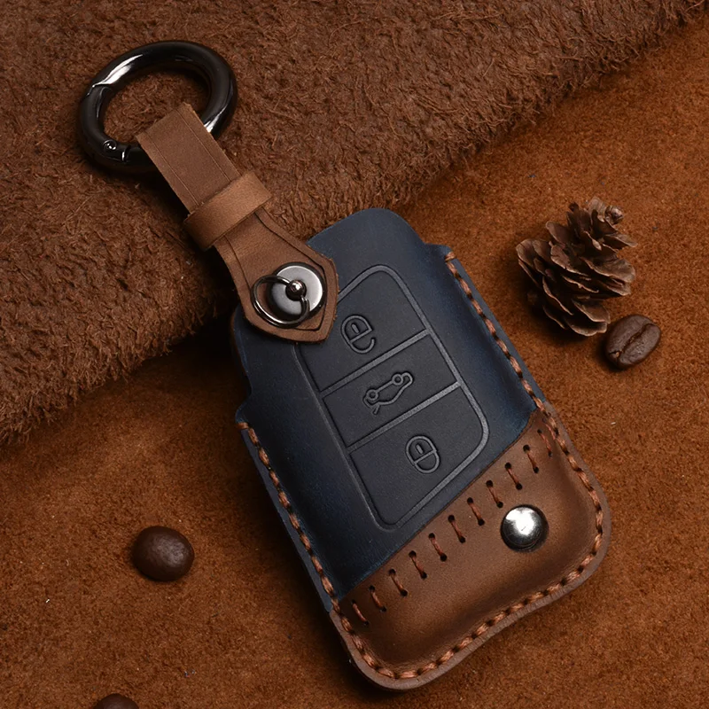 Crazy Horse Leather Car Key Case for VW Volkswagen Tayron LAVIDA SAGITAR Tiguan Magotan Passat Remote Cover Accessories | Автомобили и