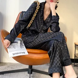 Spring and Autumn Ice Silk  Pyjamas Ins 2020 New  Black White Silk Home Clothes Can Wear Outside Fashion  Pajama Set Women