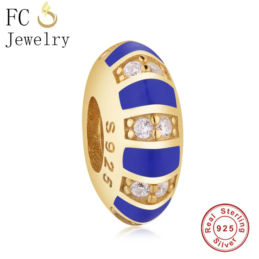 

2019 Summer Authentic 925 Sterling Silver Gold Enamel Round Charm Beads Fit Original Pandora Charm Bracelets Women DIY Jewelry