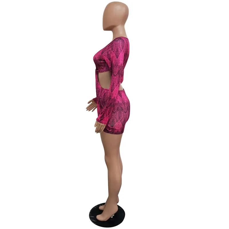 Beyprern, сексуальное мини-платье с вырезами и завязками, для женщин, глэм, длинный рукав, глубокий v-образный вырез, неоновое платье, Vestidos, Клубная одежда