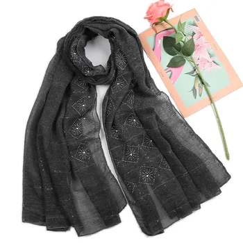 

2020 Women New Plain Plaid Sequins Viscose Shawl Scarf High Quality Stitch Diamond Chain Wrap Pashmina Sjaal Muslim Hijab Snood