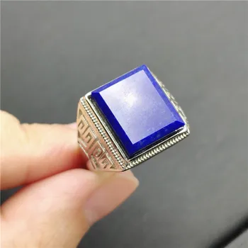 

Natural Royal Blue Lapis Lazuli Ring Rectangle Shape Crystal 925 Silver Sterling Woman Trendy Party Gift 17x14mm Adjustable Ring