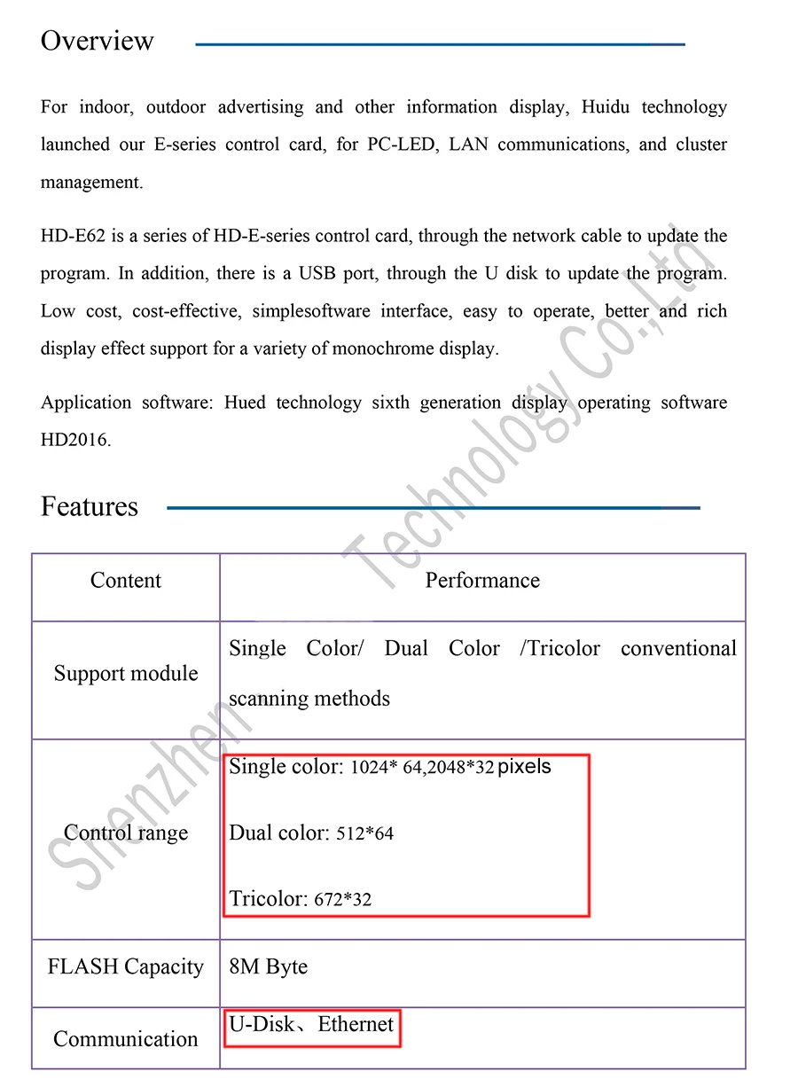 6 HD-E62 single color LED display control card