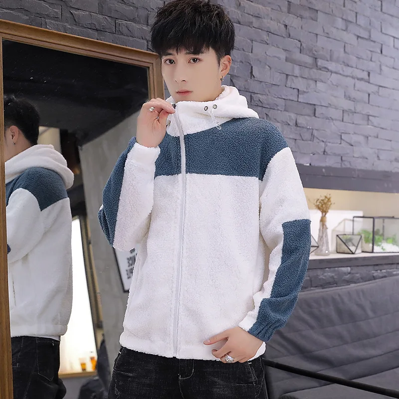 

2020 Autumn & Winter New Style MEN'S Hoodie Popular Brand Loose Casual Contrast Color Hooded Jacket Cardigan Polar Fleece Jacket