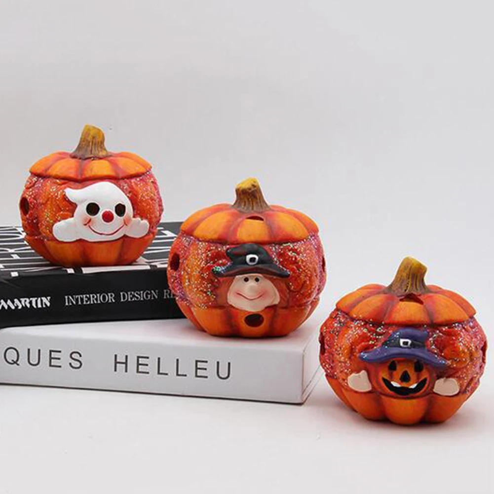 Witch Pumpkin LED Night Light Ceramic Desk Model KTV Home Halloween Party Decor Car Interior Accessories Boutique New Hot