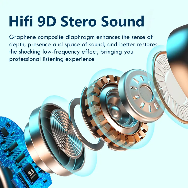 TWS 5 0 Wireless Headphones Bluetooth Earphone with Microphone Sports Waterproof Touch Control Wireless Earphones Headsets