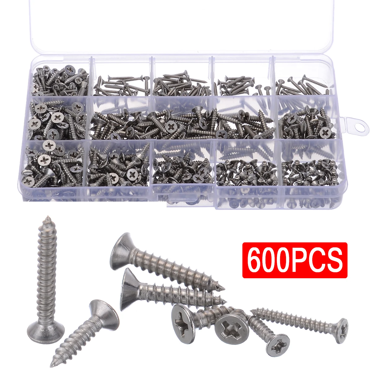 

600Pcs/kit Stainless Steel Self Tapping Screws Assorted Countersunk Screws 2.2-3.5 Fasteners Hardware For Home DIY Woodworking