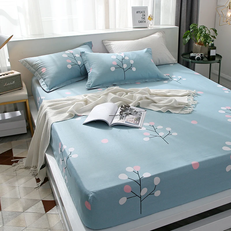 100% Cotton fitted sheets Mattress Cover Four Corners with elastic bedding cover flower love bed twin queen king size | Дом и сад