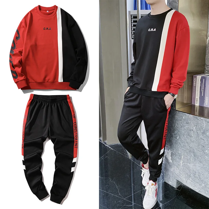 

Autumn Long Sleeve Popular Brand Set Male STUDENT'S Cool Handsome a Set of Trend MEN'S Hooded Sweater Printing Ninth Pants