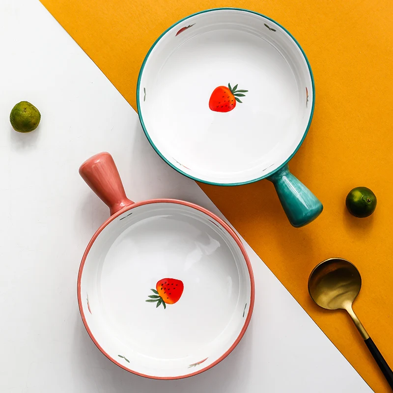 Противень керамический для выпечки круглая салатная посуда с ручкой духовки