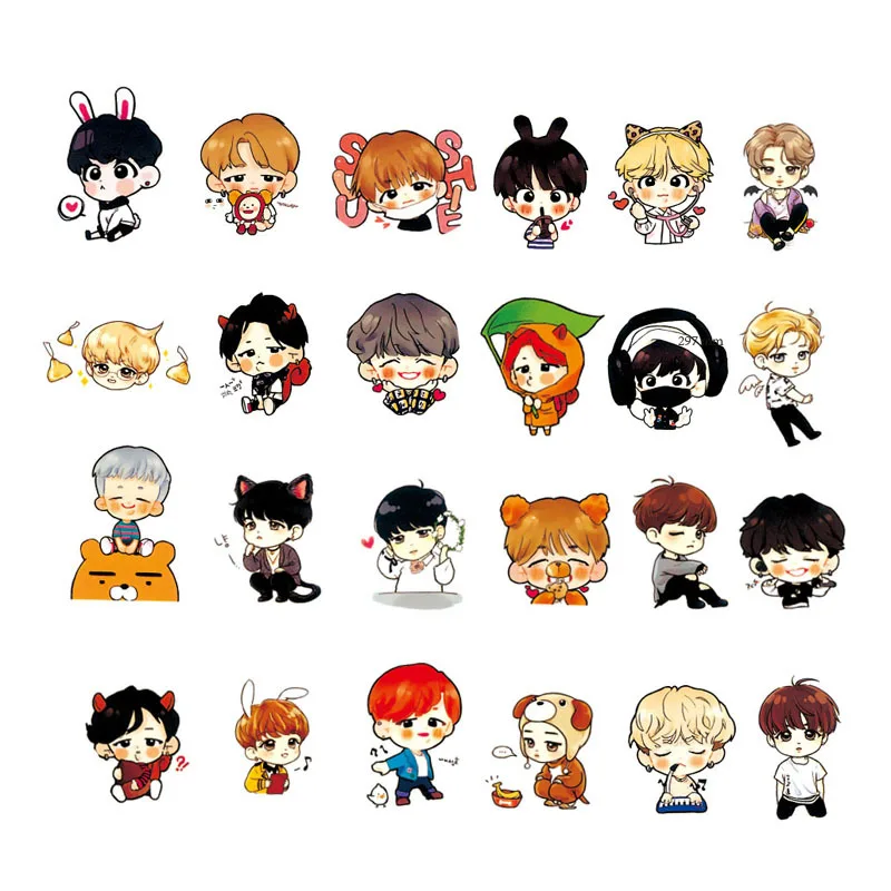 100 PCS PVC BTS cartoon stickers waterproof motorcycle cars do not repeat stick box graffiti stickers BT21 stickers