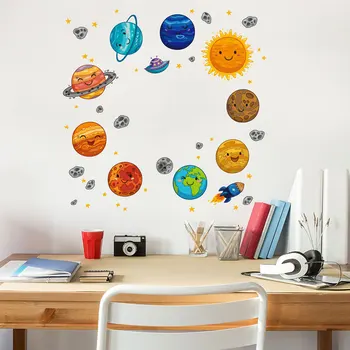 

Cartoon universe planet Wall Sticker kids rooms study rooms bedroom decorations wallpaper Mural home Art Decals nursery stickers
