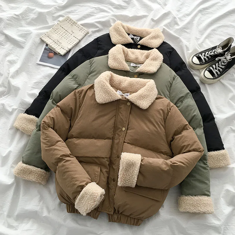 Neploe Для женщин парки Пальто Lambwool; в стиле «пэчворк»; с отложным воротником куртка с длинными рукавами Новинка зимы в Корейском стиле; зимняя теплая верхняя одежда 56225