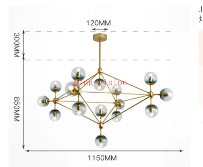 Стеклянный магический фасоли фойе гостиной большой DNA Золотой светодиодный подвесной светильник светодиодный золотой круглый стеклянный шар подвесной светильник лампа - Цвет корпуса: 15head