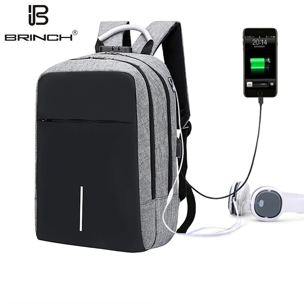 

Brinch Multifunction USB Charger Anti-theft Laptop Bag Backpack Reflective Double Shoulder Travel 15inch Computer notebook Case