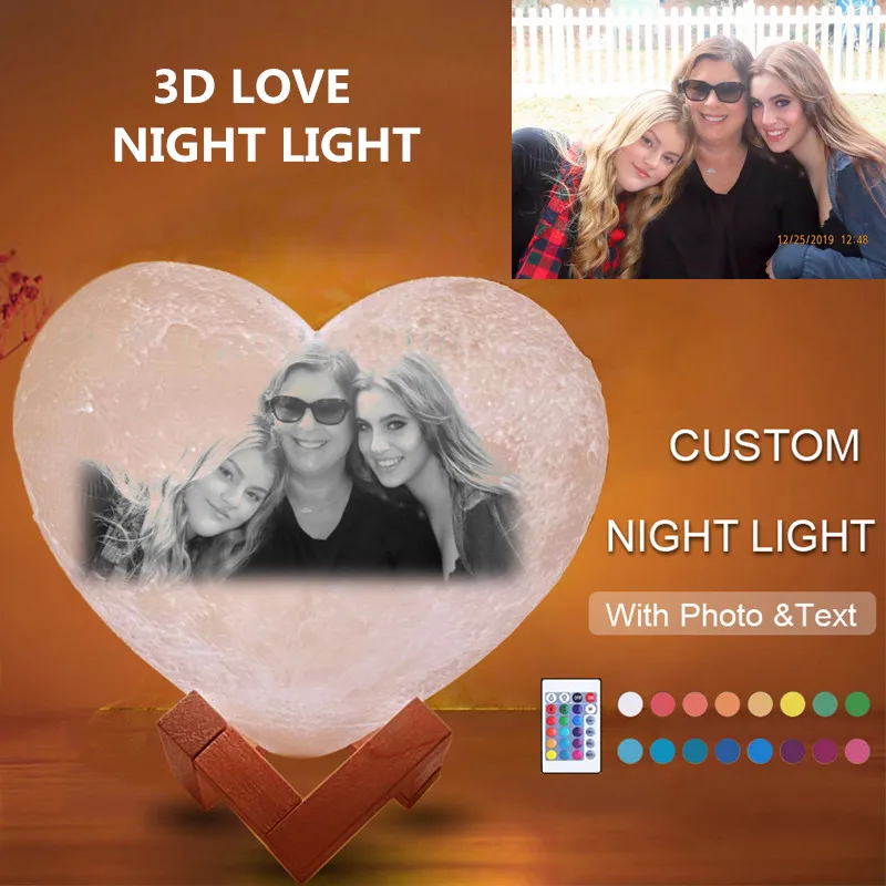 3D Print Customized Moon Night Light with Photo&ampText Lamp Personalized Festival Kids Gift Heart Shape | Лампы и освещение