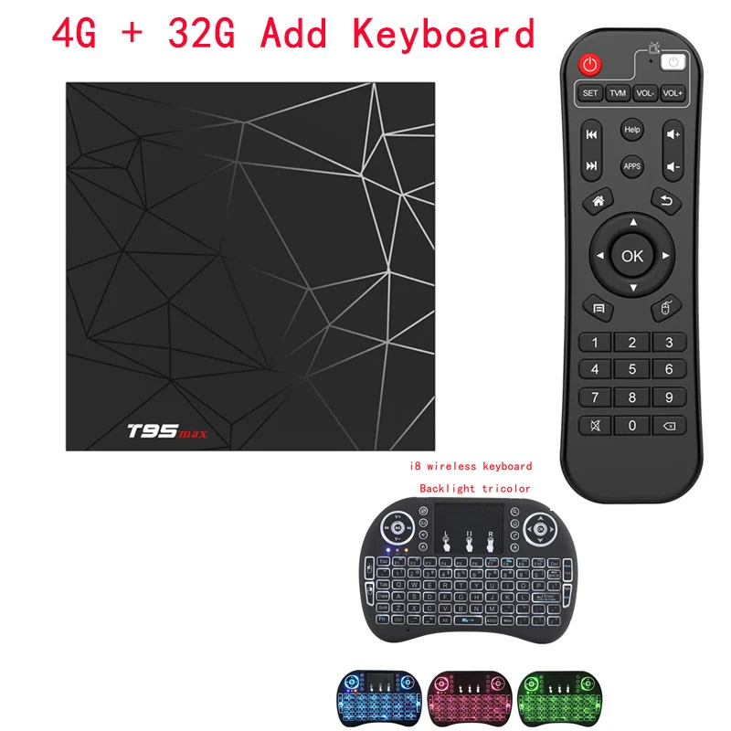 Android 9,0 Smart tv Box 4 Гб 64 Гб T95 Max Allwinner H6 четырехъядерный 6K 2,4 ГГц Wifi Youtube Google плеер медиаплеер телеприставка - Цвет: 4G 32G Add keyboard