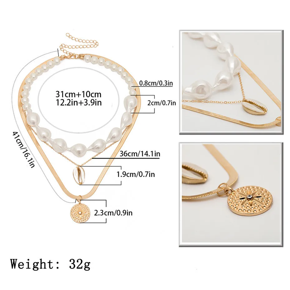 IngeSight. Z, панк, многослойное колье из искусственного жемчуга, ожерелье, Воротник для женщин, массивная монета, сплав, раковина, кулон, ожерелье, ювелирное изделие