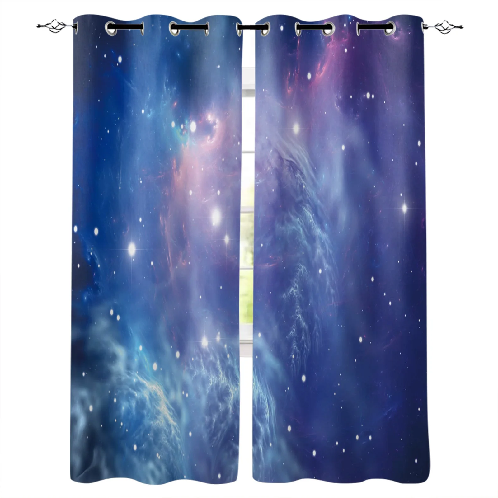 Space Decor Window Curtains Galaxy Stars in Celestial Astronomic Nebula Planets in Universe Drapes for Living Room Bedroom black and white curtains Curtains