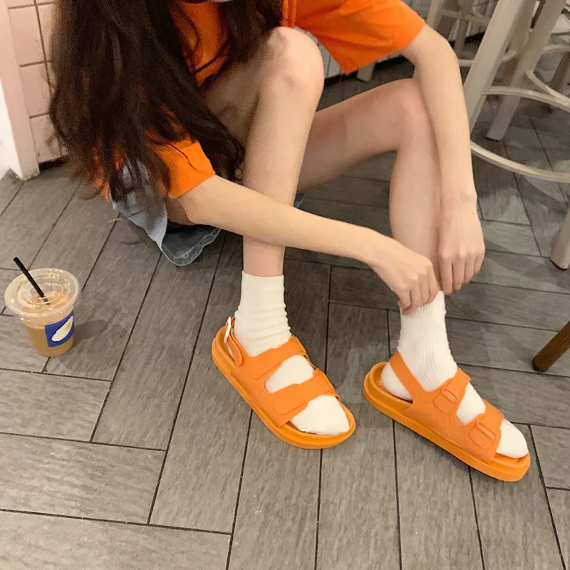 Beach Sandals Women's ROMAN SANDALS 2021 Korean Fashion Thick Bottom Buckle Shoes Summer Women's College Style Sandals