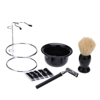 

4In1 Male Manual Razor Set Beard Razor Facial Cleaning Tool Shaving Brush Bowl Stainless Steel Stand Holder 5 Blades Wet Shaving