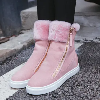 

EshtonShero Shoes Women Snow Boots Plush Flat Heels Winter Round Toe Fur Warm Sheepskin Ladies Motorcycle Ankle Boots Size 3-11