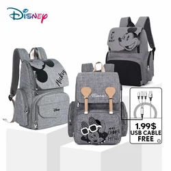 Sac à dos de maternité gris Disney, sac à couches étanche USB pour bébé, organisateur de couches, gratuit 1 paire de crochets pour bébé 