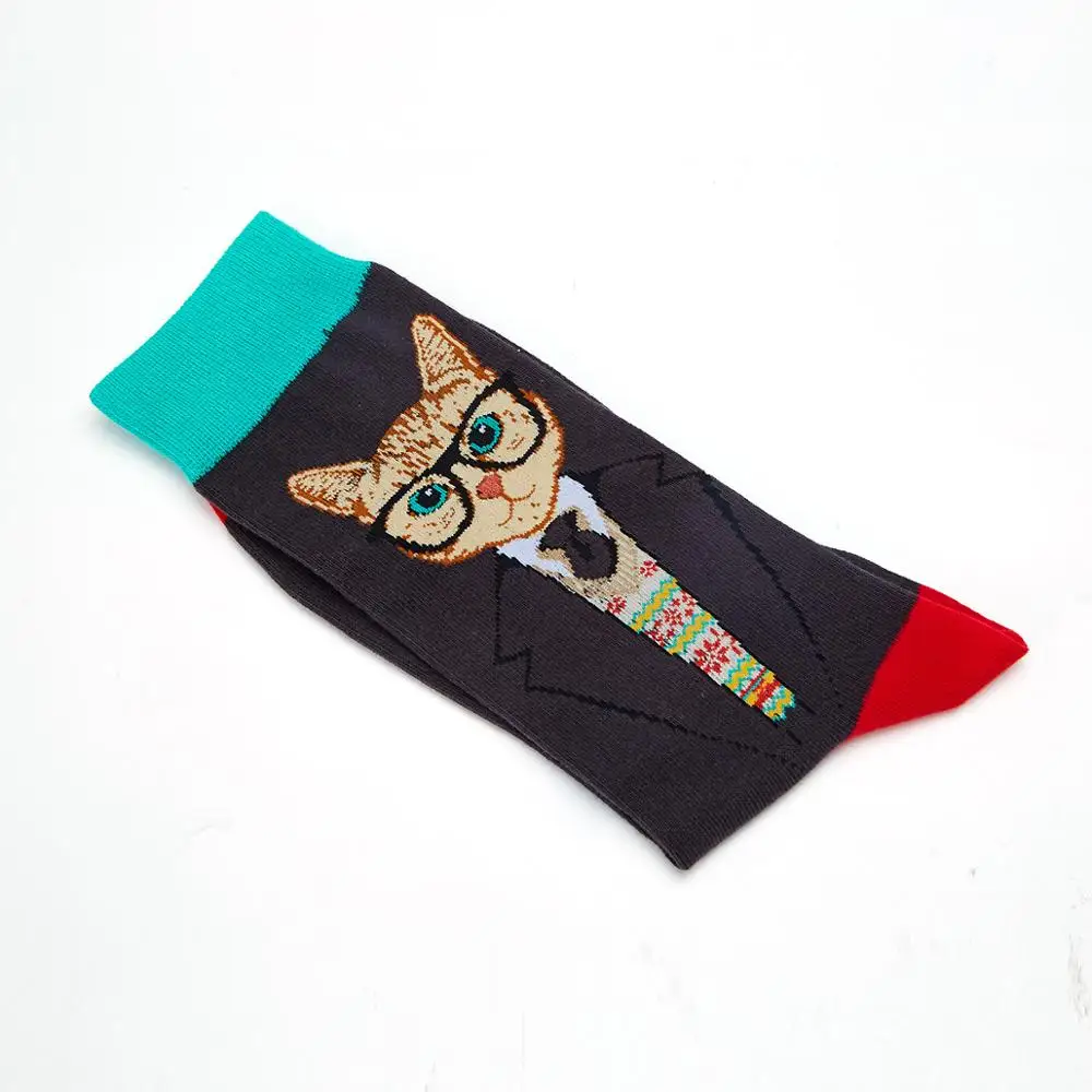 Anewmorn/мужские креативные носки с принтом животных Дышащие носки для мальчиков в стиле хип-хоп - Цвет: Mr. Cat