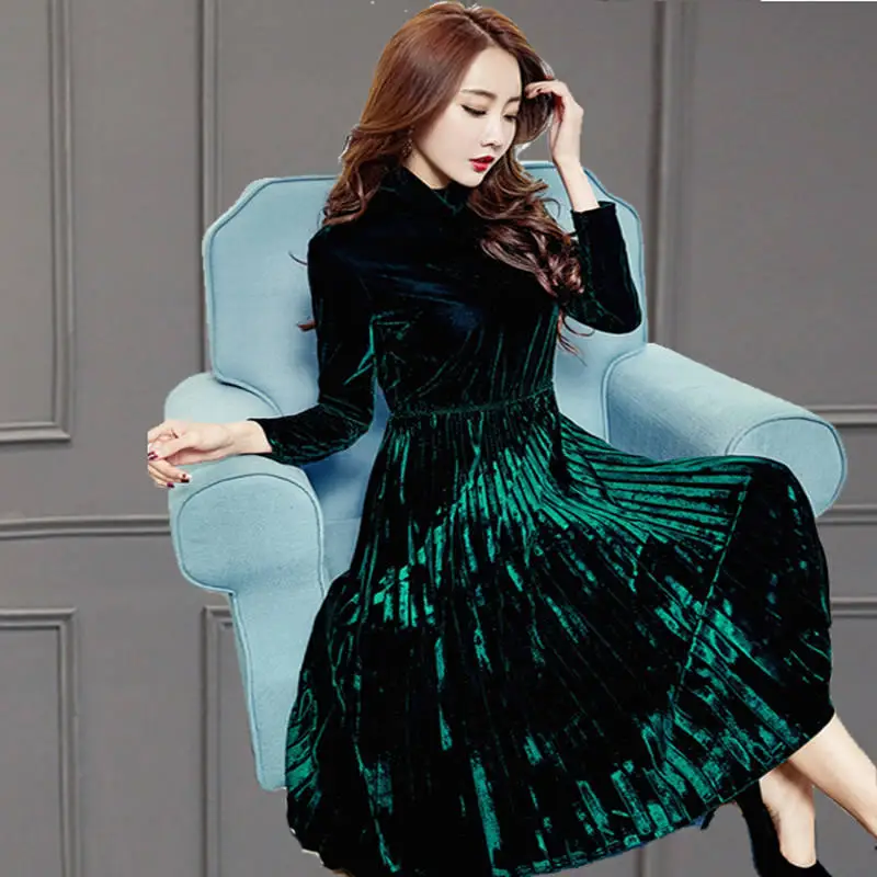 Plus-Size-4XL-Women-Gold-Velvet-Dress-Fashion-Winter-Dress-Turtleneck-Long-Dress-Women-Vintage-Pleated (1)_副本